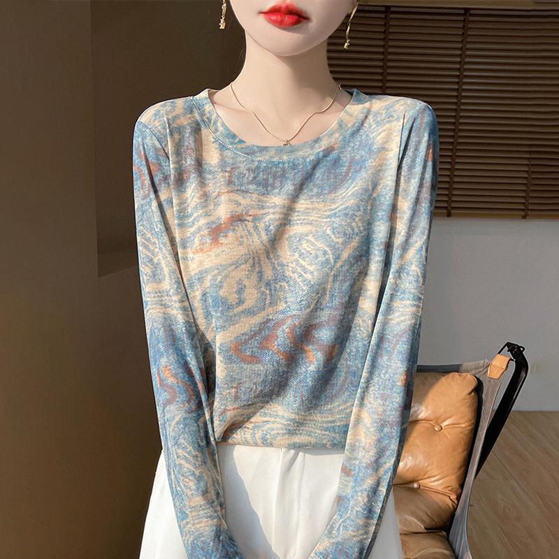 2025 Frühling/Sommer Retro Wasserlöslicher Batik Rundhals Damen Weiches Dünnes T-Shirt