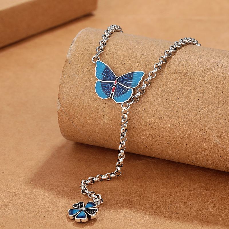 

Ретро эмалированный цвет, компактное и изысканное ожерелье-бабочка, женское национальное ожерелье с клеем и ветром, цепочка для свитера