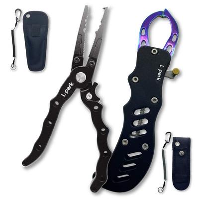 Sada rybárskeho náradia Fish Grip Rybárske kliešte Ľahká hliníková sada rybárskeho náradia 2 ks L-park [So zámkom] Odolná proti hrdzi (čierna)