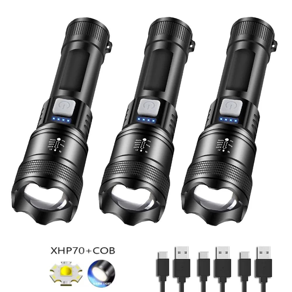 High Strong Power Led Flashlights 2000LM Tactical Torch with Display Light USB Charging Camping Fishing Emergency Zoom Lantern
