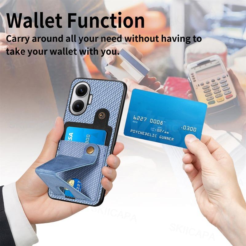 for POCO F7 Case Magnetic Wallet Card Holder Carbon Fiber Cover Texture Case for Xiaomi POCO X7 Pro Redmi Turbo 4Pro Stand Cover