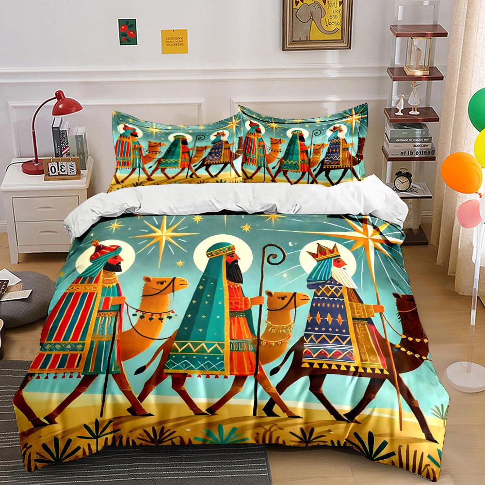 Three Wise Men with Camels Pattern Bedding Duvet Cover Set Duvet Cover Pillowcases (1*Duvet Cover 2*Pillowcases, Without Duvet Insert)