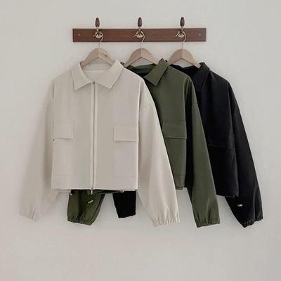 Women's Petite Hong Kong Style Collar Zip-Up Baseball Jacket - Versatile, Trendy Top for Spring and Autumn