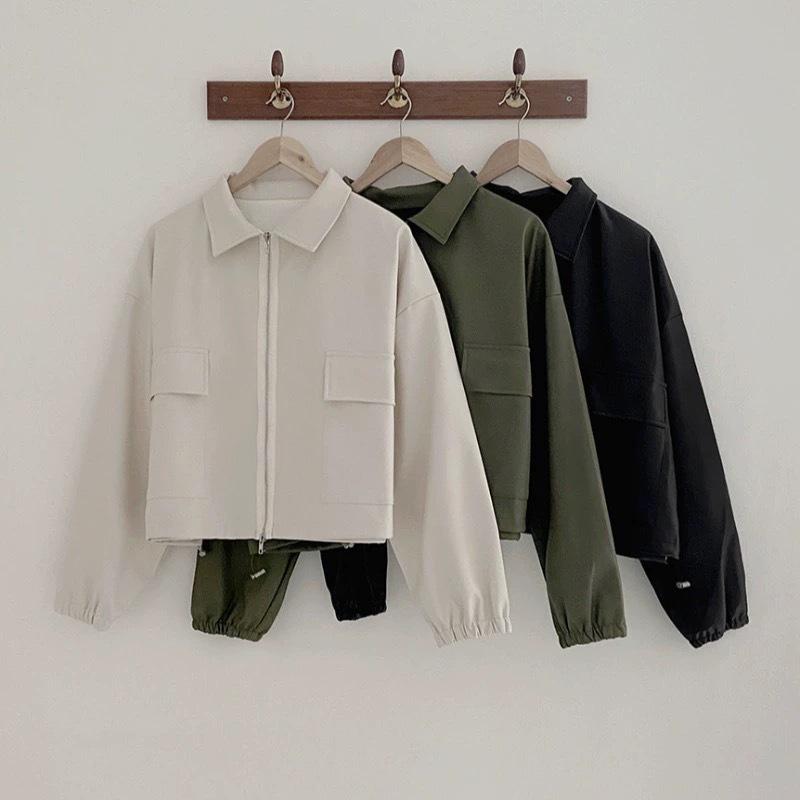 Women's Petite Hong Kong Style Collar Zip-Up Baseball Jacket - Versatile, Trendy Top for Spring and Autumn