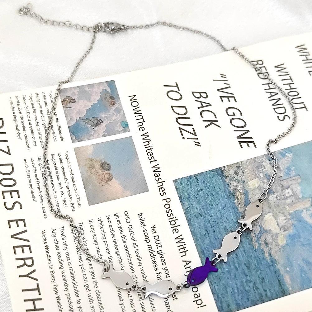 Creatief Ontwerp Vijf Kleine Visscholen Zwemmen Stroomopwaarts Inspirerend Koppel Ketting Armband voor Vrouwen Mannen Roestvrij Staal Sieraden