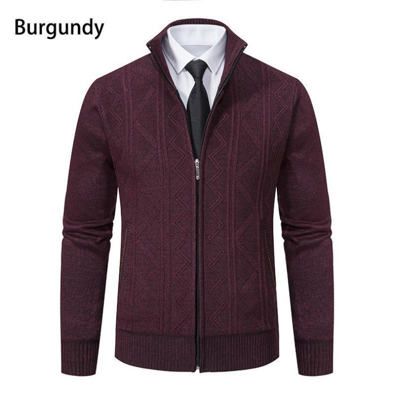 Autumn and winter new men's stand-up collar fleece sweater knitted sweater youth fashion casual cardigan jacket men