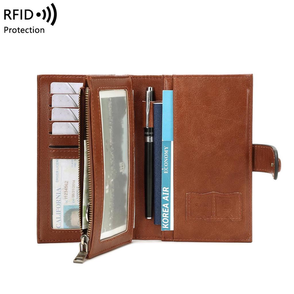 Portafoglio da donna RFID transfrontaliero: Portafoglio pieghevole a 3 ante in PU con portamonete con cerniera e portafoglio anti-magnetico.