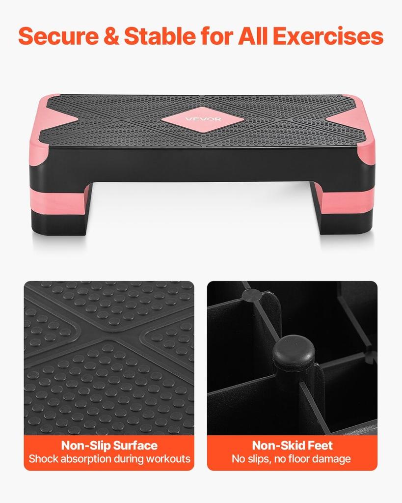 Aerobic Exercise Step Platform Adjustable Workout Stepper 4 Riser Red