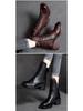 Shanghai Jie Zhou Herbstliche Stiefeletten mit runder Zehenpartie, Blockabsatz, aus Rindsleder, modische Martin Boots mit seitlichem Reißverschluss – Mittelhohe Stiefeletten