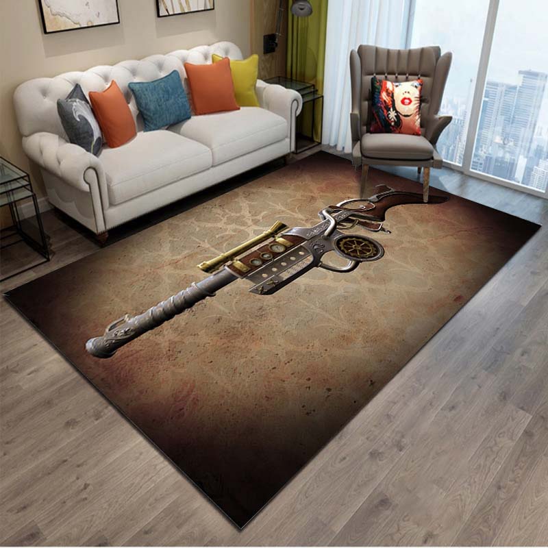 15 Größen 3D Gewehr Pistole Revolver Waffe Bereichsteppich, Teppich für Wohnzimmer Schlafzimmer, Küchenfußmatte Badezimmer Rutschfeste Bodenmatte