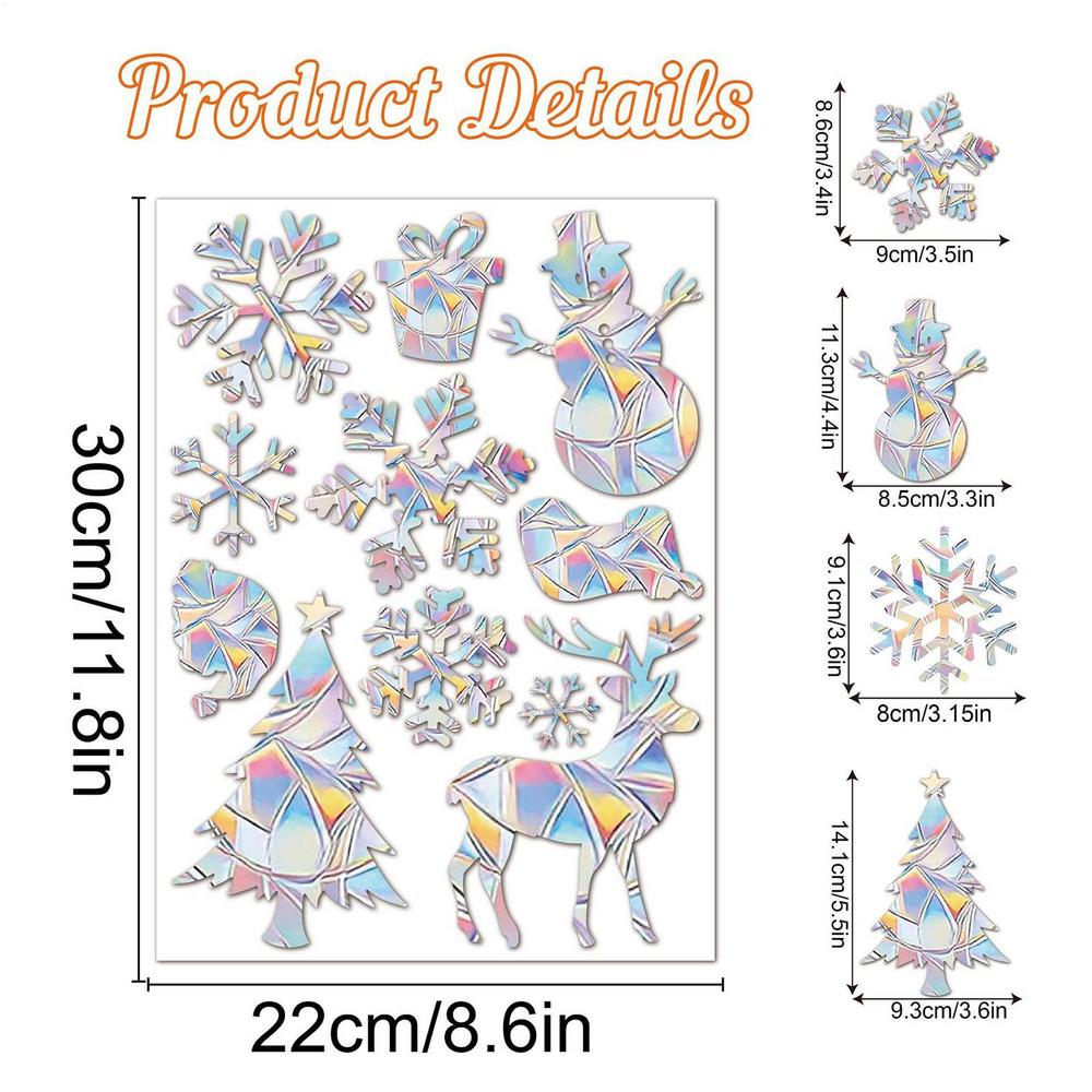 Christmas Colorful Snowflake Window Sticker Christmas Elk Window Sticker Rainbow Prism Electrostatic Glass Stickers Home Decor