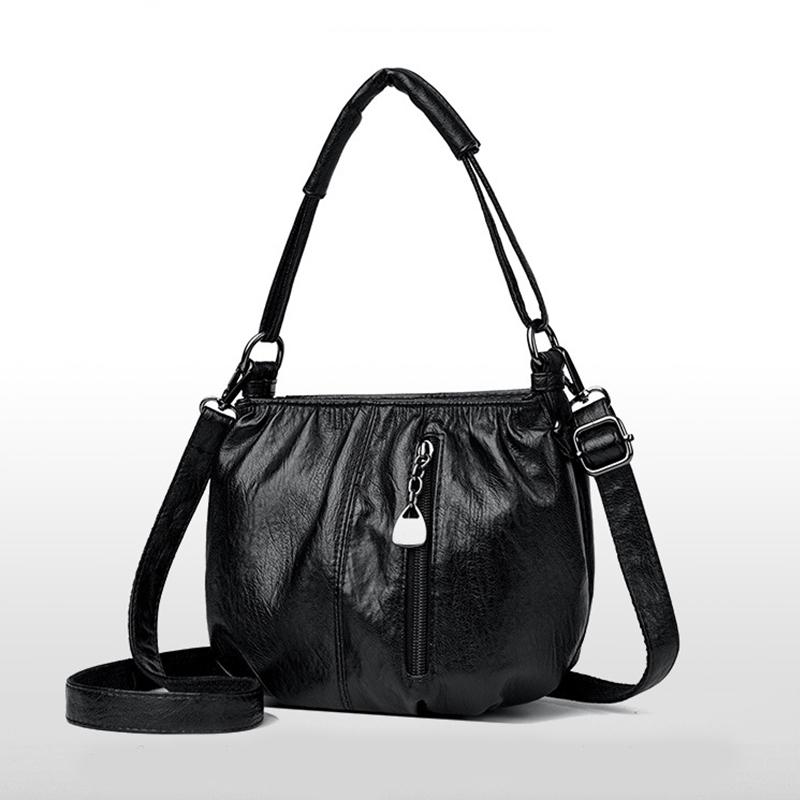 New Fashion Retro Shoulder Bag Women's Handbag Multi Layer Large Capacity Travel PU Leather Crossbody Bag AVE