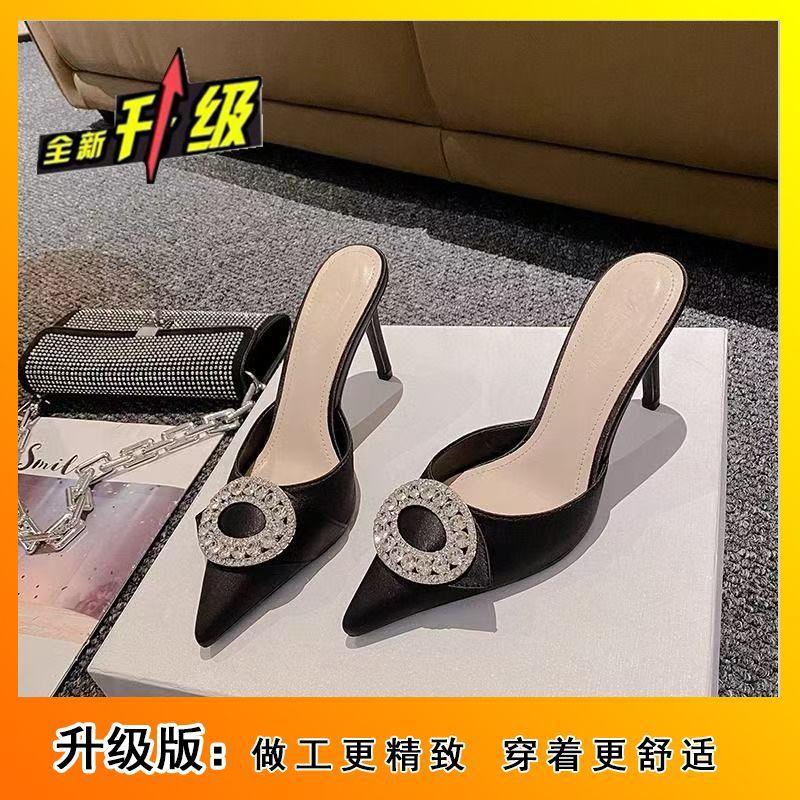 

Туфли Mueller Baotou Half Drag на тонком каблуке со стразами, модные тапочки, женская верхняя одежда 2025 года, весна/лето, новые сексуальные 35