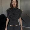 C25TP449 Women's Solid Color Sleeveless Slim Fit High Neck Draped Top