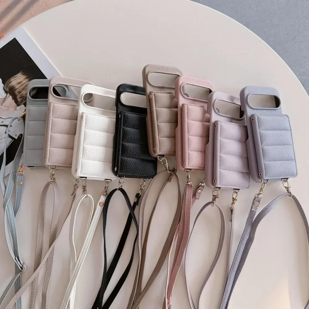Lanyard Crossbody Leather Phone Case for Google Pixel 6 7 8 9 Pro XL 8A 7A 6A  Mirror Wallet Card Slot Holder Protective Cover