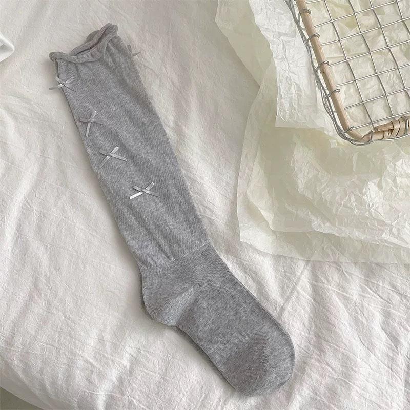 Ballet-style Calf Socks, Thin Socks for Girls, Pure and Simple Bow Lolita Long Tube Sweet Pile Socks