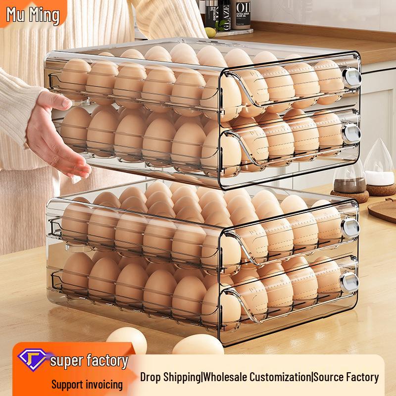 Double Layer Egg Freshness Storage Box with PET Timer - Refrigerator Drawer Style