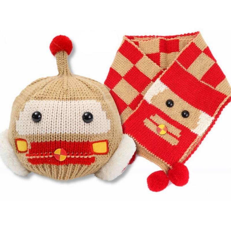 Cozy Knit Baby Scarf And Hat Set Adorable Car Design For Boys And Girls