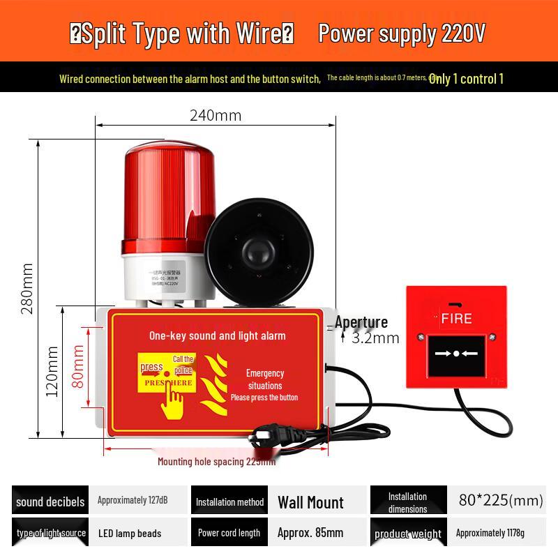 Moufou One-Button 220V Wireless Sound & Light Fire Alarm