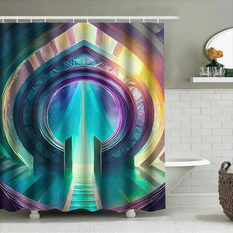 Modern Bathroom Shower Curtain With Futuristic Design Space Exploration Gate Staircase Art Decor Print Waterproof Fabric For Hom