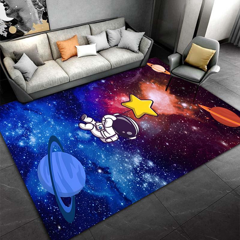 Astronaut with Star In Space Pattern Rug Suitable for Use As an Anti-slip Game Mat for Living Room and Bedroom Sofas