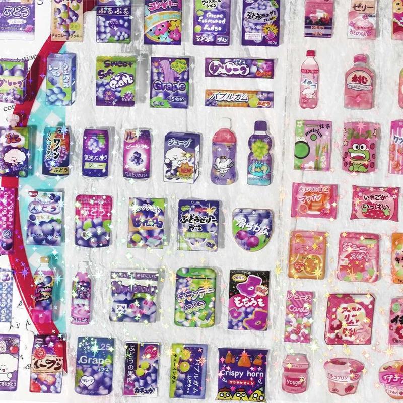 1 Sheets Cute Snacks Beverages Decorative Stickers Star Flash Film Scrapbooking DIY Collage Material Sticker Korean Stationery
