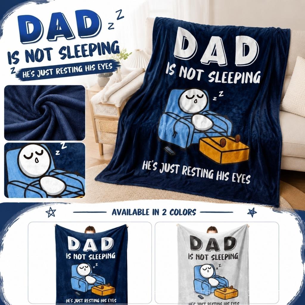 Flannel Blanket with Dad Is Not Sleeping He Is Just Resting His Eyes Print Soft Cozy Material for Sofa or Bed Use Gift for Father