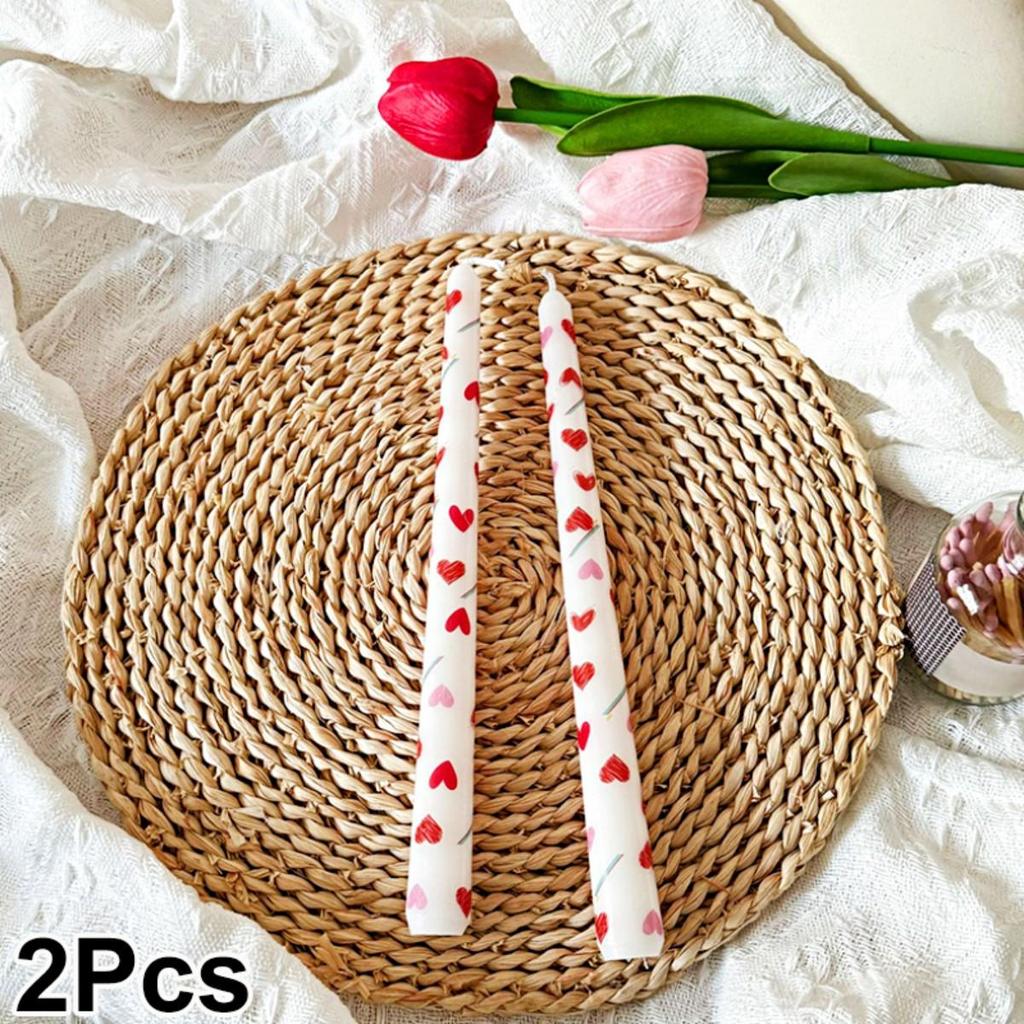 2Pcs Love Style Rich Colors Pattern Printing Smokeless Wedding Decoration Candlelight Dinner Long Candle Decoration Supplies