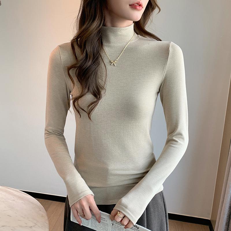 Tencel Lyocell wool semi-turtleneck women's season slim-fit T-shirt