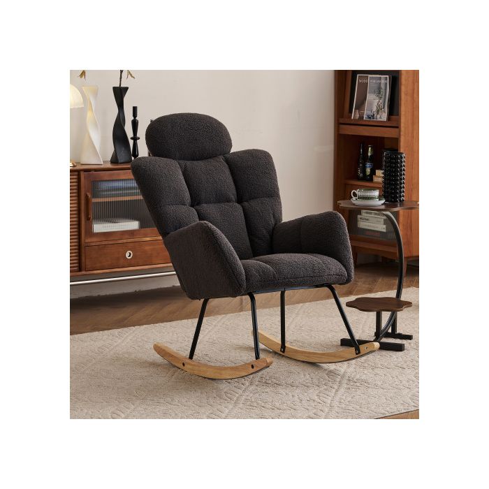 Fauteuil À Bascule, Tissu Peluche Doux, Tufté, Assise Rembourrée Pour Salon Et Chambre À Coucher, Gris Foncé