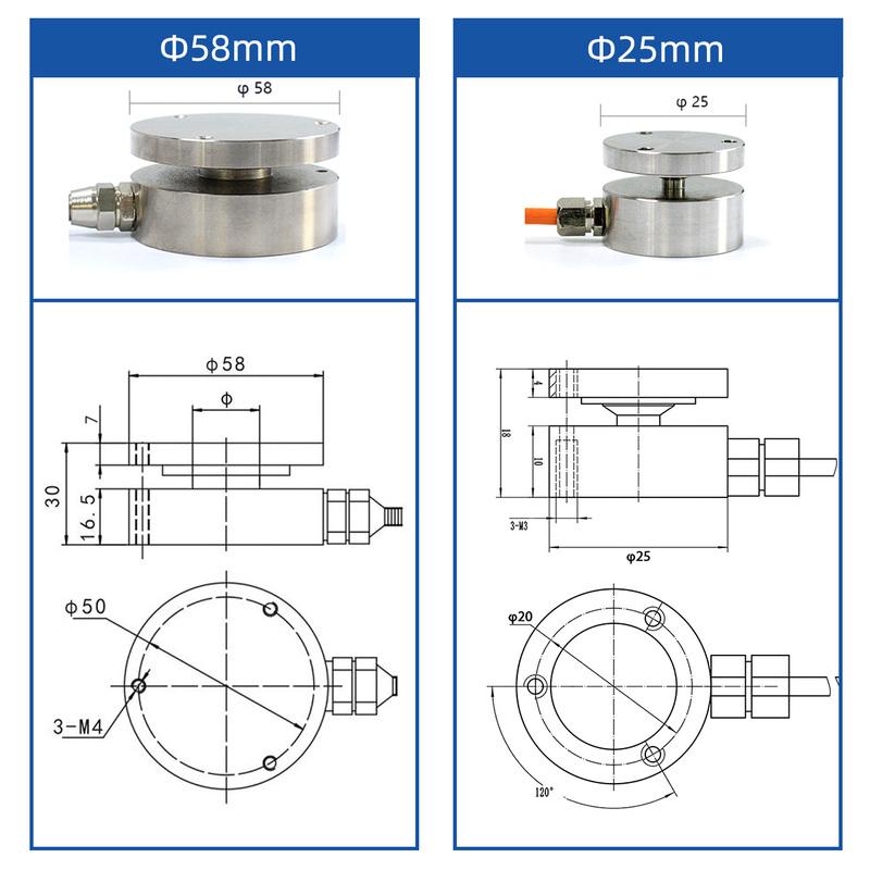 

25mm 58mm Measurement Weighing Sensor Inline Load Cell Miniature Compression and Tension Load Cell for Impact Force 300kg (58mm)