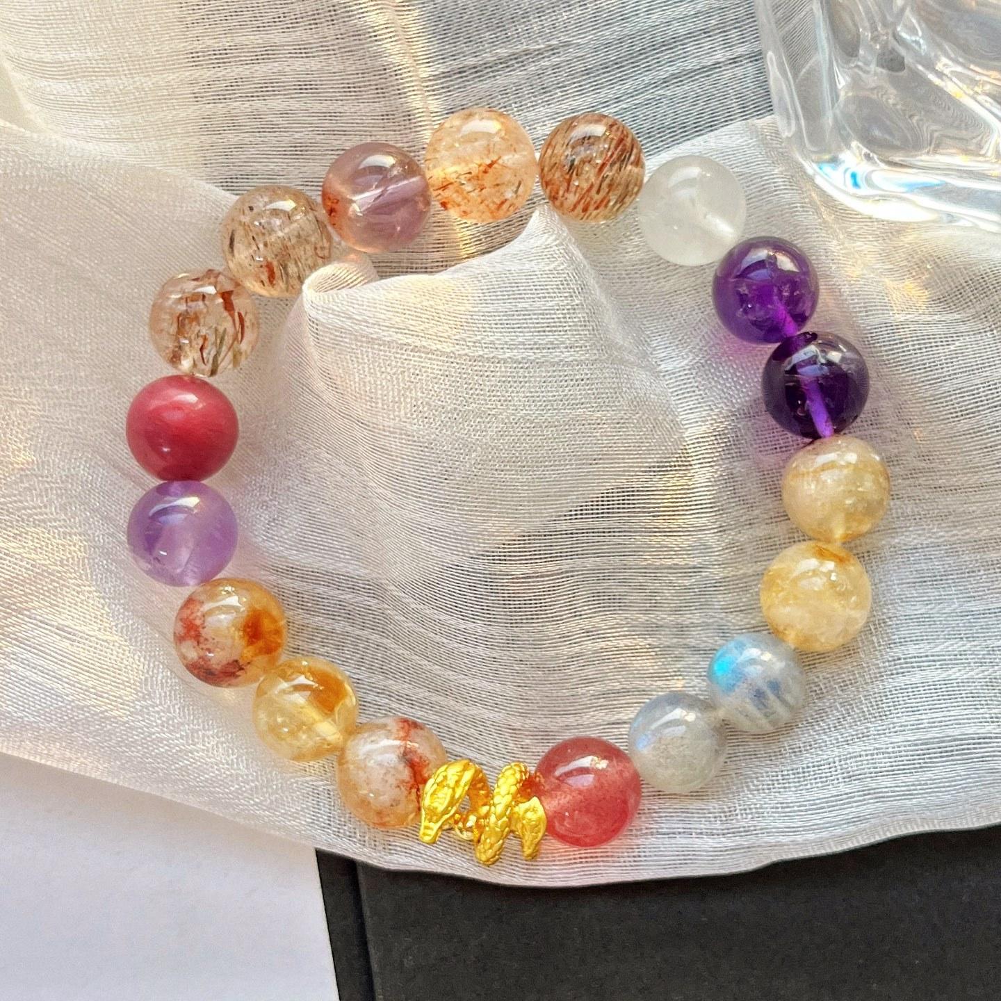 Natural Amethyst Citrine Moonstone Black Gold Super Seven Mahogany Pattern Strawberry Crystal Duobao Bracelet Bracelet.