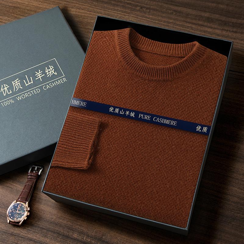 New crew neck cashmere sweater loose thickened pullover sweater with wool sweater men's inside