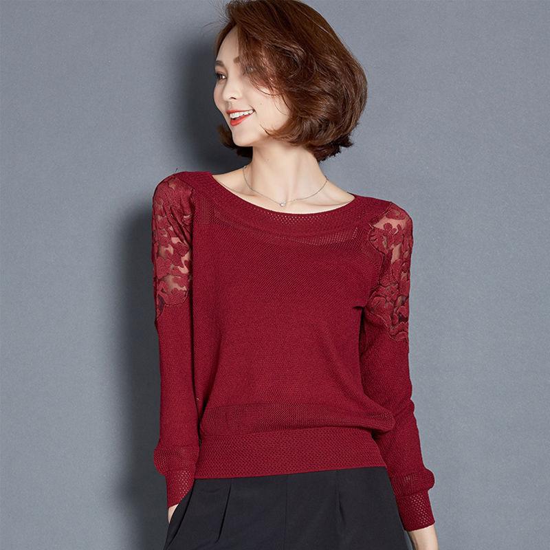 Pletený svetr z ledového hedvábí Dámský Jarní a letní Korejská verze Krátký styl Pulovr Svetr s dutým spodním lemem Všestranný Tenký top