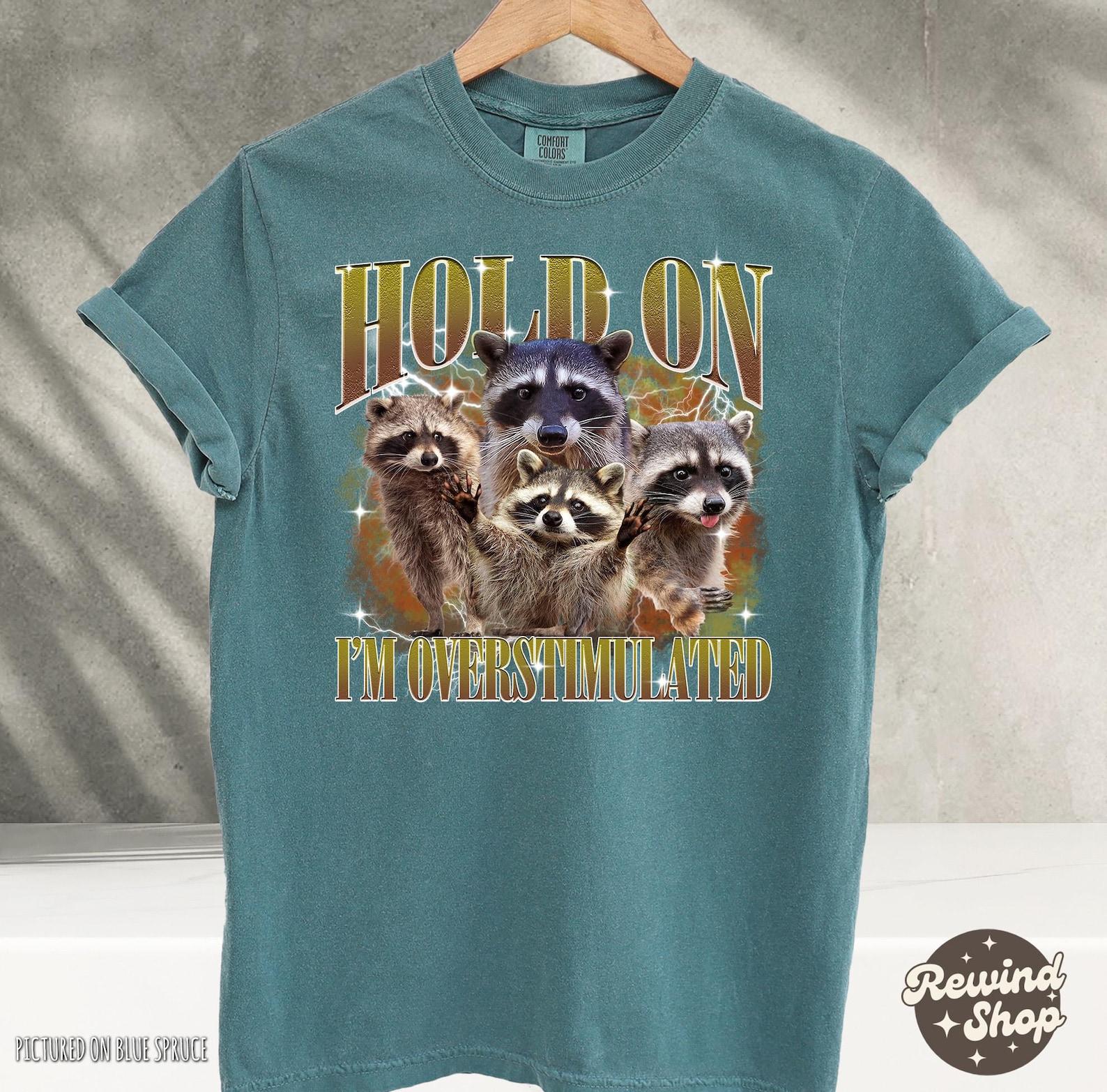 Hold On I Am Overstimulated Funny Vintage T-Shirt, Retro Comfort Colors Shirt, Funny Raccoon T Shirt, Vintage Party T Shirt, Funny Gift 3XL