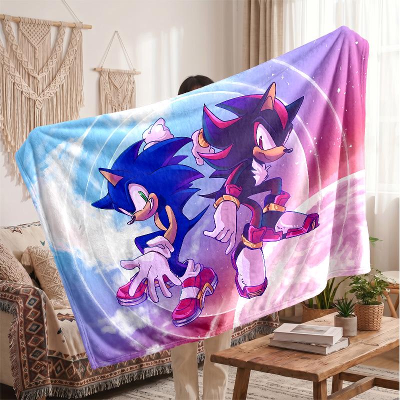 Sonic the Hedgehog Printed Flannel Blanket, Skin Friendly Warm Throw for Indoor Couch Bed Daily Use