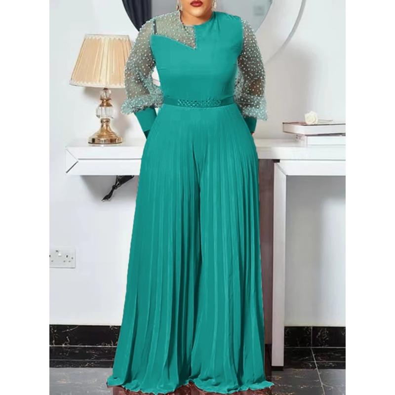 4xl podzimní outfity Dámská Růžová Móda Overal Velké velikosti Úzké Plisované Dlouhé Rukávy Elegantní Oblečení