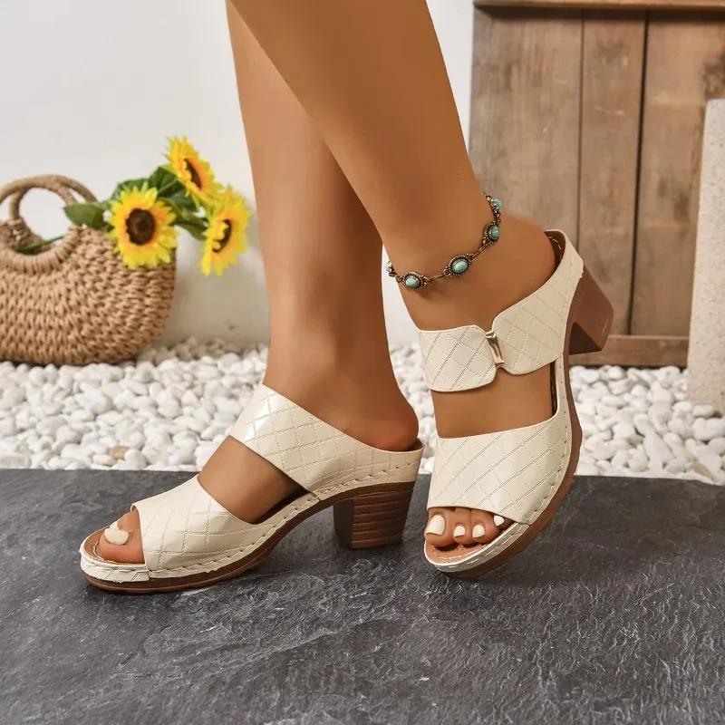 Elegant Ladies Shoes 2025 Brand Open Toe Women's Slippers Fashion Outdoor Dress Sandals Summer New Plus Size Non-Slip High Heels