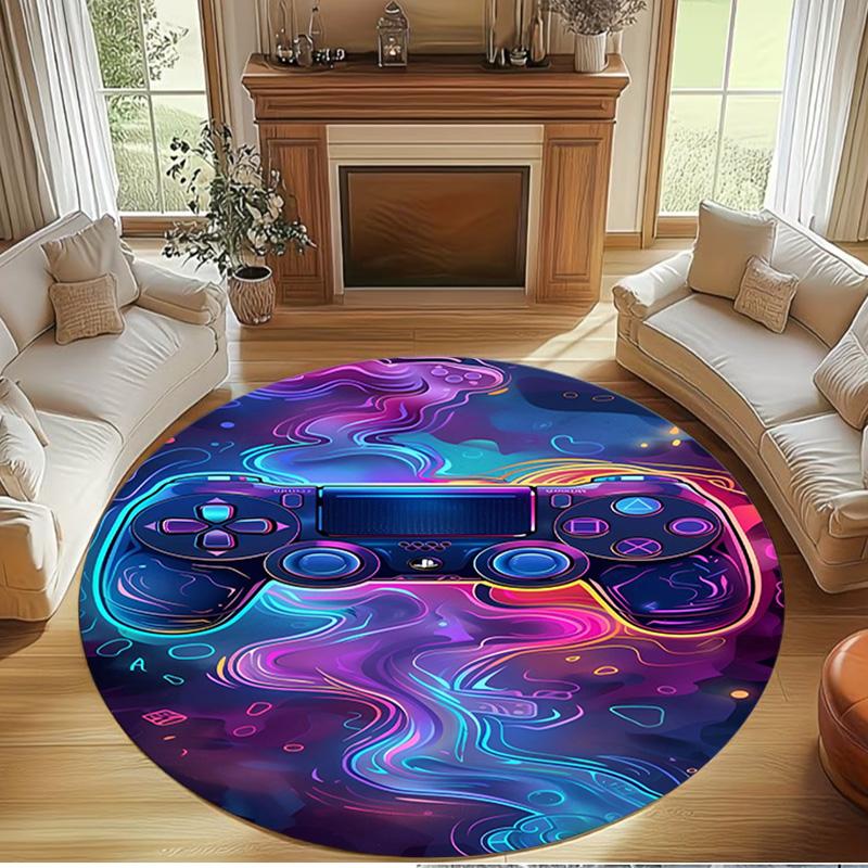 Game on Print Round Rug, Washable Floor Carpet, For Entryway Dorm Laundry Room Office Study, Home Decor Birthday Christmas Gift