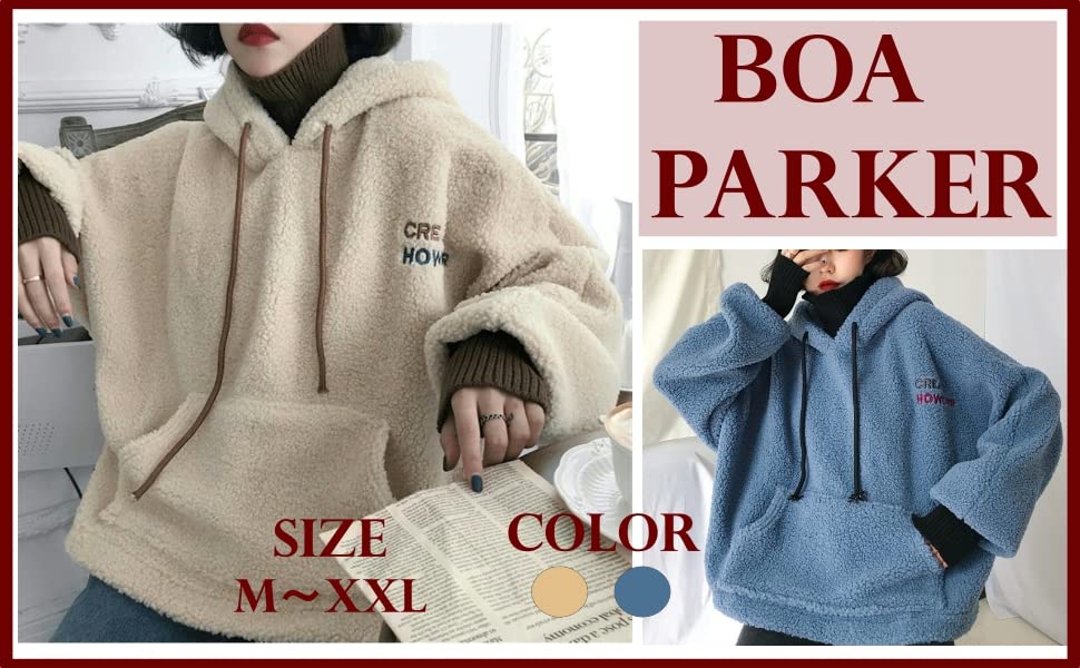 ririka Fluffy Boa Hoodie with High Layered Loose Warm for Fall and Winter Women's Logo, Neck, Look, Fit, Pockets, Cute, (Size L, Beige)