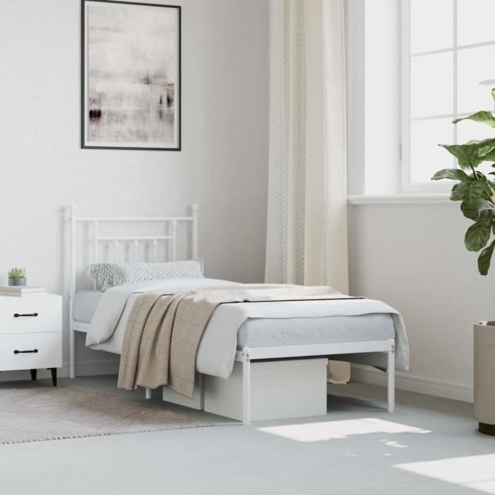 VidaXL Cadre de lit métal avec tête de lit blanc 75x190 cm 353576