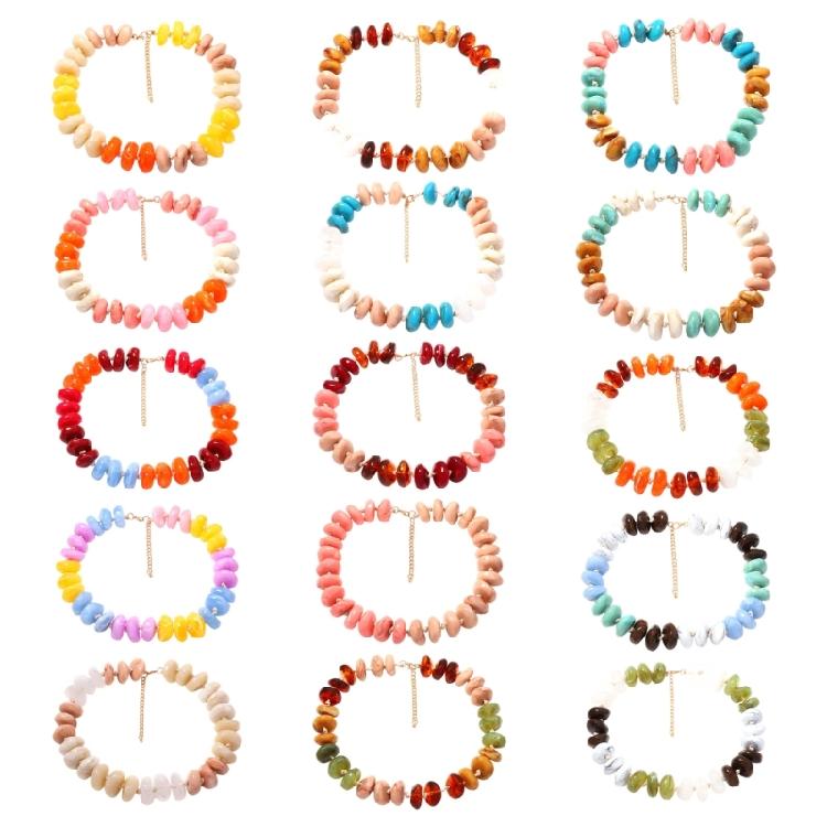 Resin Bead Strand Necklace With Color-Block Detail, Extender Chain Fit and Statement Styling for Daily Outfit Pairing