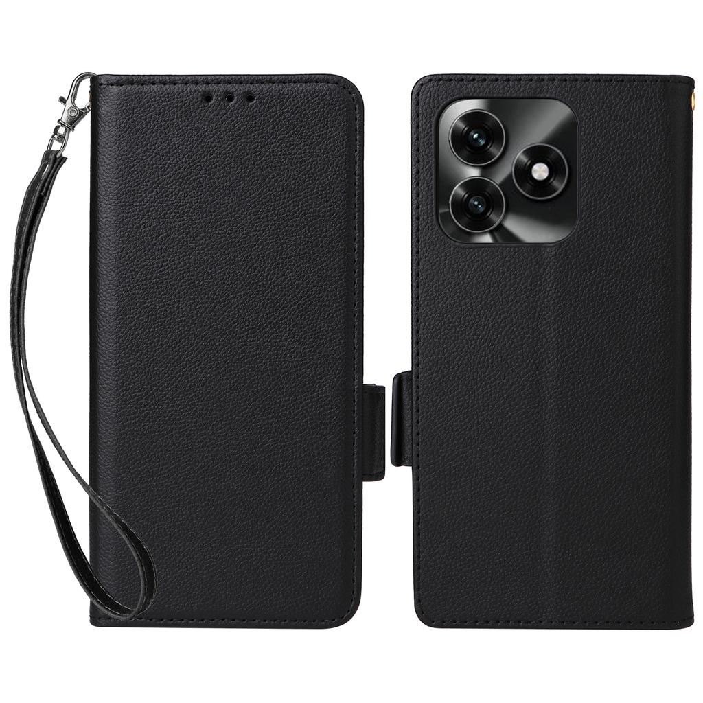 Leather Case for Honor X5c 4G/X5c Plus 4G/Play10A 4G Litchi Texture Wallet Phone Cover with Wrist Strap
