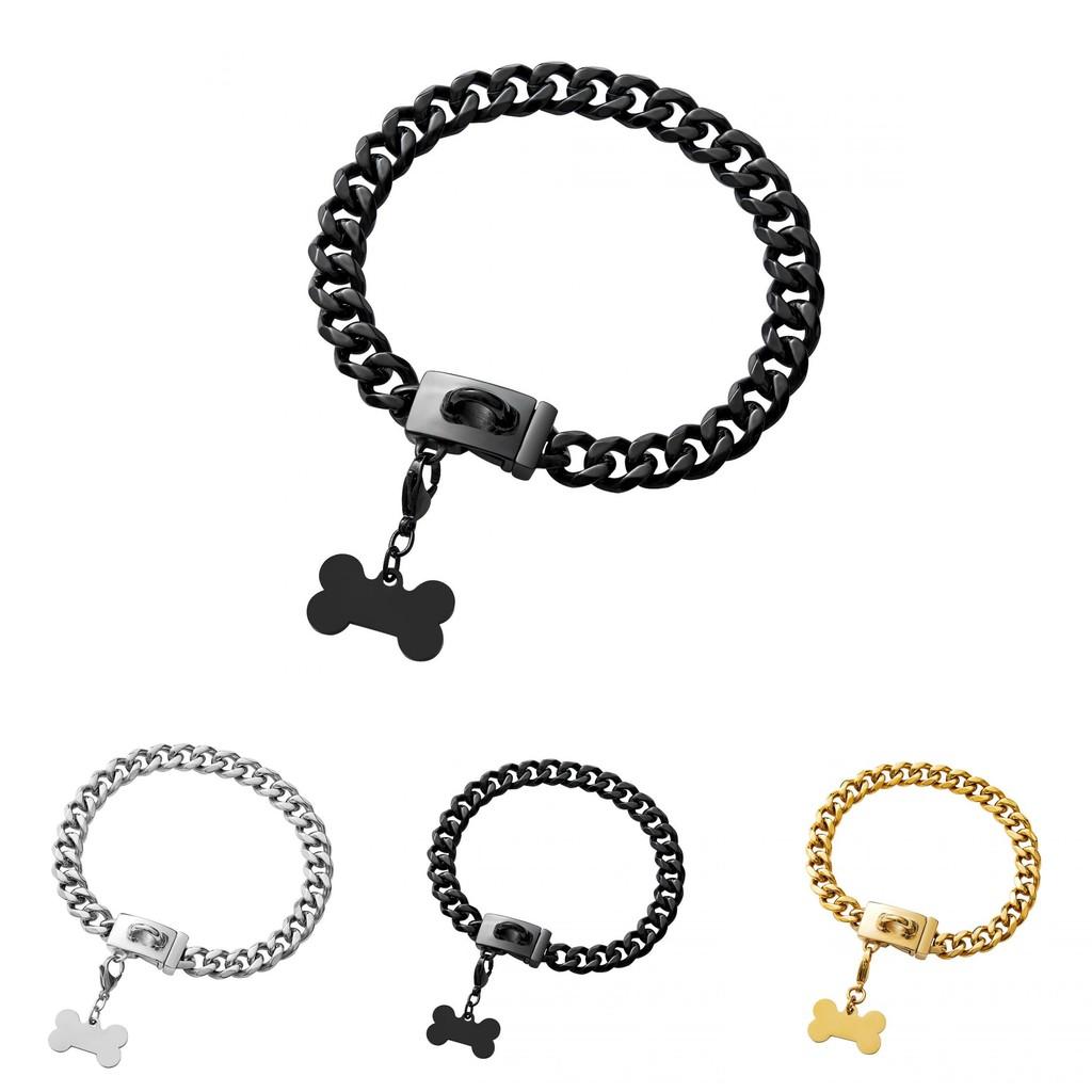 Pet Dog Chain Collar With Bone Tag Titanium Steel For Daily Use