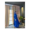 Women's Satin Hijab Evening Dress with Stone Buckle Waist and Flared Skirt