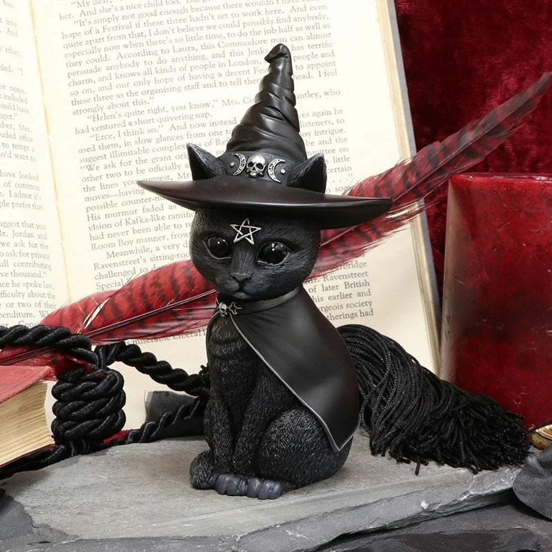 Witches Hat Occult Cat Figurine Desk Ornament Halloween Gift Cute Cat Decor