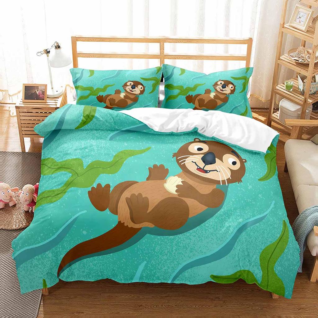 Set Husă Plapumă Vidre de Mare Animale Marine Drăguț Kawaii Husă Plapumă Mărime King Queen Dublu Pentru Copii Băieți Fete Adolescenți Set de Lenjerie de Pat