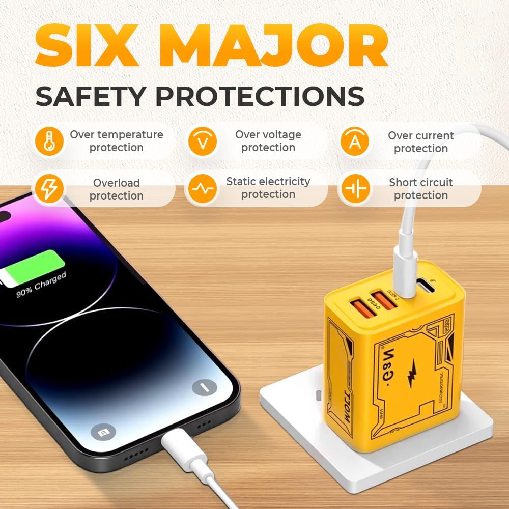 4 Ports 120W Charger Adapter 2 USB + 2 Type-C Fast Charging Charger Adapter for Iphone Xiaomi Samsung Huawei