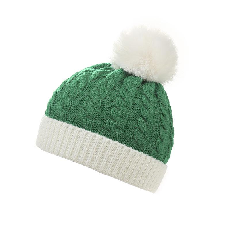 

Европейская и американская детская зимняя вязаная шапка-бини с помпоном Kids (36-42CM) белый/зелёный