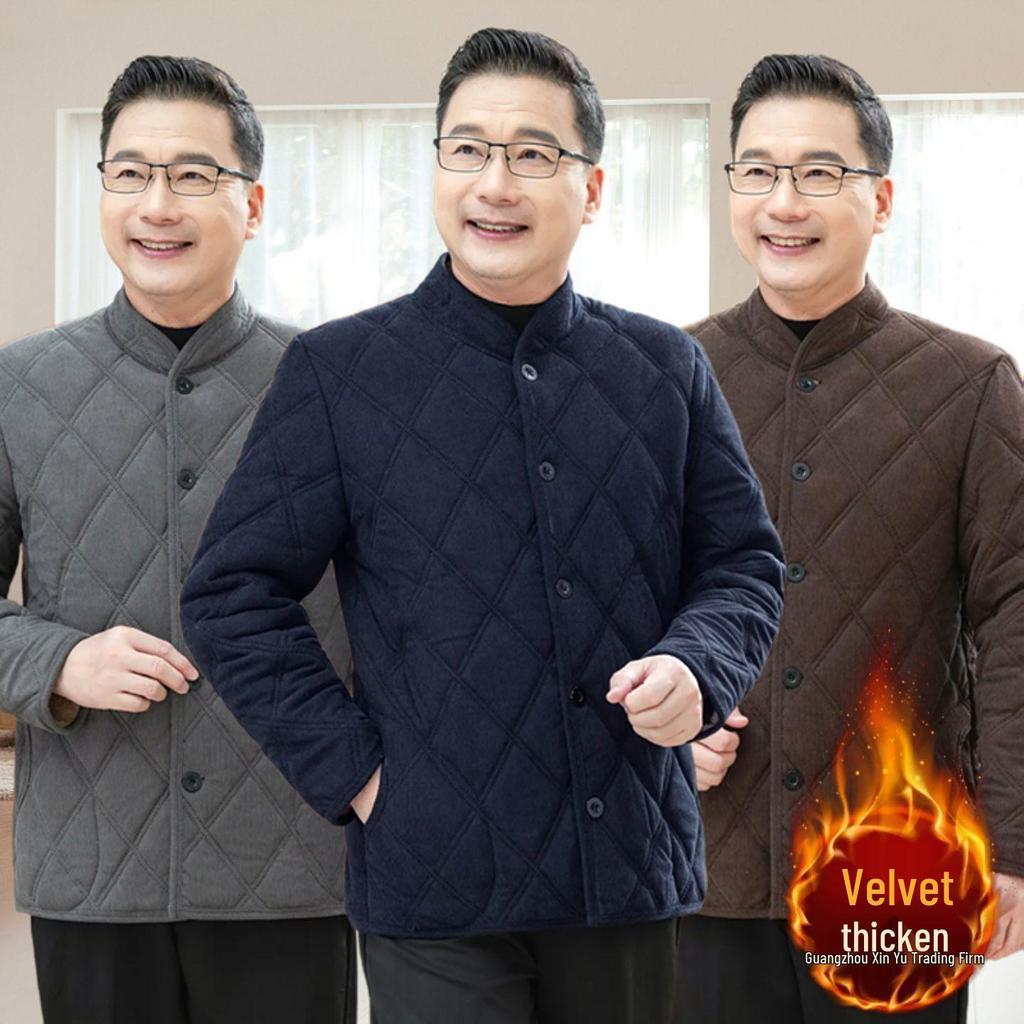 Men's Winter Thickened Silk-Cotton Jacket for Middle-Aged & Elderly